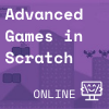 Purple icon with platformer game built in scratch with cat and crabs in backgroud, Coder Kids icon